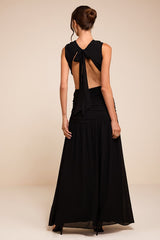 Ashbury Black Textured Backless Maxi Dress