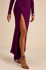 Dion Plum Purple Jersey Knit Long Sleeve Maxi Dress