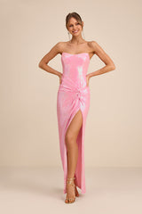 Pernella Pink Sequin Strapless Twist-Front Maxi Dress