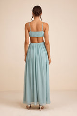 Adara Light Blue Pleated Cutout Maxi Dress