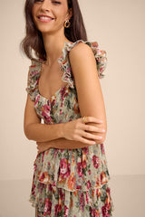 Alba Sage Floral Ruffled Tiered Maxi Dress