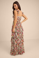 Alba Sage Floral Ruffled Tiered Maxi Dress