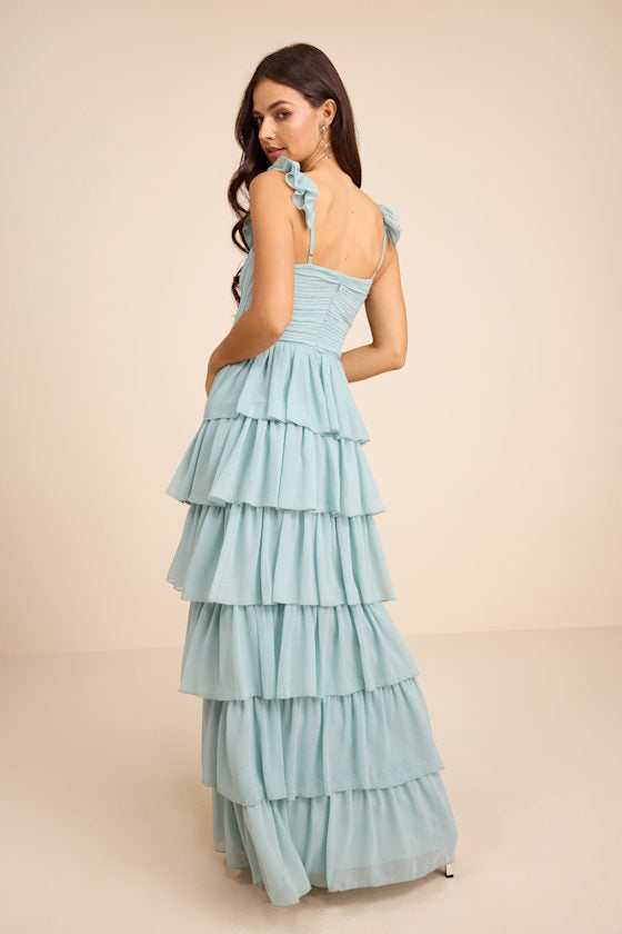 Alba Light Blue Ruffled Tiered Maxi Dress