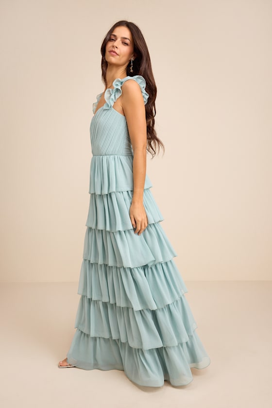 Alba Light Blue Ruffled Tiered Maxi Dress