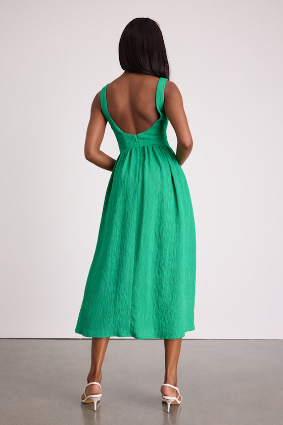 Alianna Green Textured Scoop Back Midi Dress