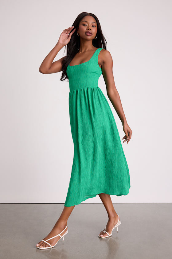 Alianna Green Textured Scoop Back Midi Dress