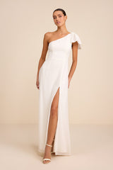 Simply Brilliant White One-Shoulder Bow Maxi Dress