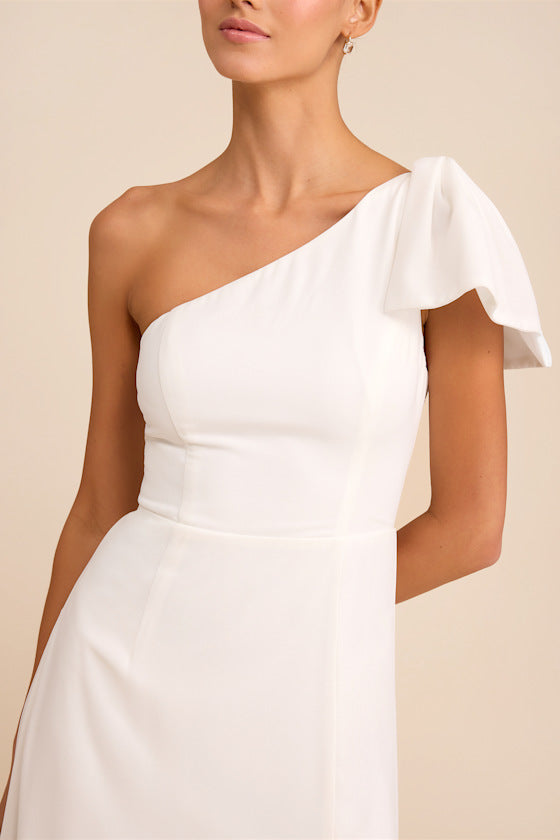 Simply Brilliant White One-Shoulder Bow Maxi Dress
