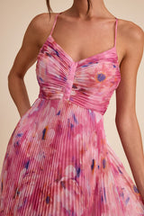 Whitley Pink Floral Pleated Sleeveless Maxi Dress