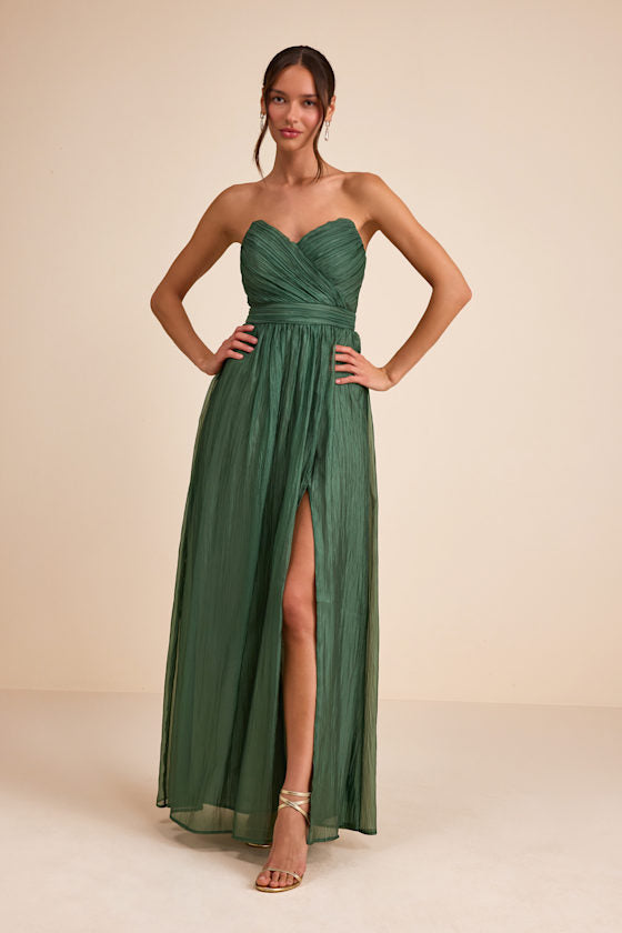 Rosalind Green Organza Strapless Maxi Dress