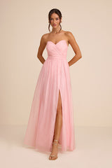 Rosalind Light Pink Organza Strapless Maxi Dress