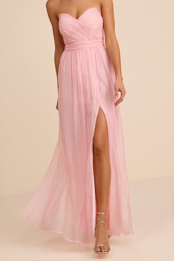 Rosalind Light Pink Organza Strapless Maxi Dress