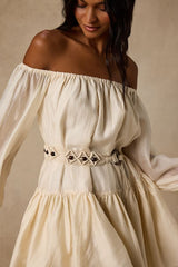 Ainsley Cream Off-the-Shoulder Belted Mini Dress