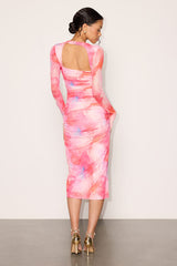 Sola Pink Multi Abstract Print Mesh Midi Dress