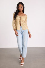 Lemmie Yellow Floral Chiffon Tie-Front Long Sleeve Top