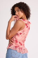 Ivanna Dusty Pink Floral Ruffled Tie-Front Tank Top