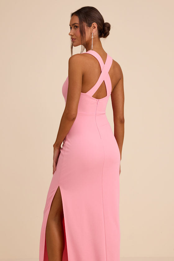 Glamorous Dedication Light Pink Sleeveless Column Maxi Dress
