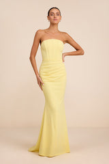 Laney Light Yellow Strapless Corset Maxi Dress