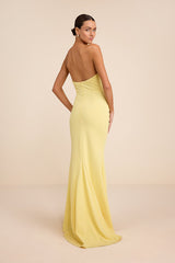 Laney Light Yellow Strapless Corset Maxi Dress