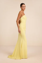 Laney Light Yellow Strapless Corset Maxi Dress