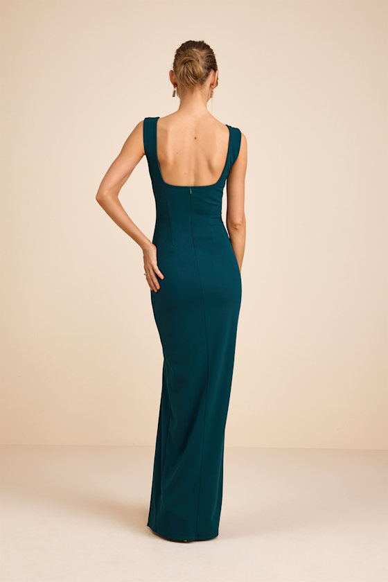 Inspiring Allure Hunter Green Square Neck Column Maxi Dress