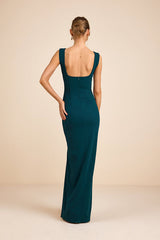 Inspiring Allure Hunter Green Square Neck Column Maxi Dress