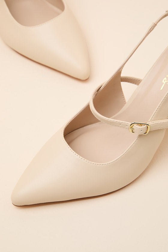 Mattera Bone Pointed-Toe Slingback Pumps