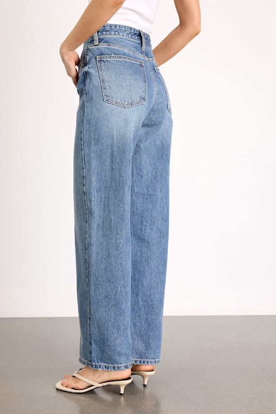 Trendiest Choice Medium Wash High-Rise Wide-Leg Jeans