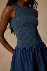 Aisha Medium Wash Denim Smocked Mini Dress