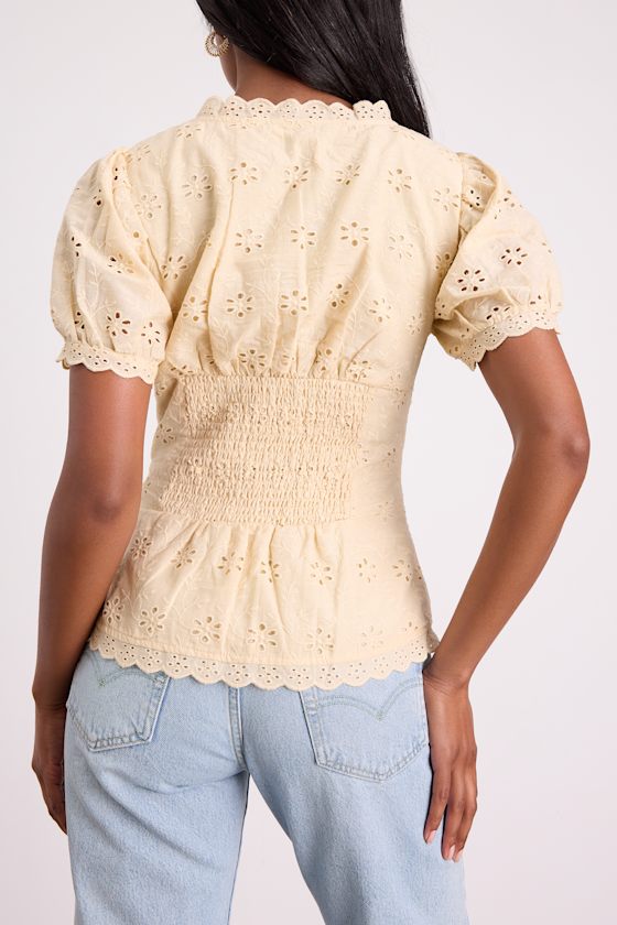Briar Beige Eyelet Embroidered Button-Front Top