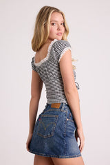 Tira Black and White Gingham Tie-Front Top