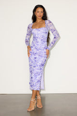 Janessa Light Purple Floral Mesh Bodycon Midi Dress
