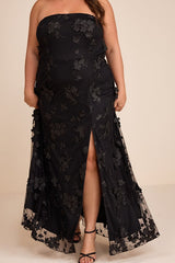 Rare Presence Black 3D Floral Embroidered Maxi Dress