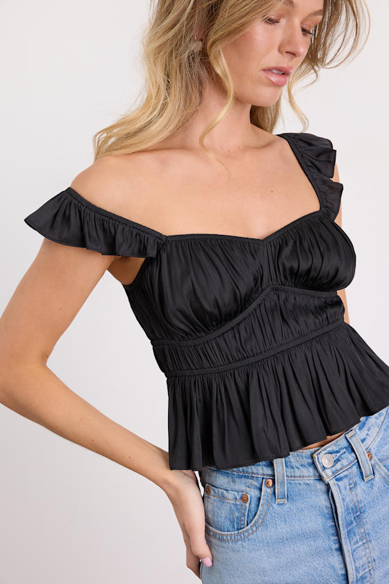 Sophisticate Black Satin Peplum Tank Top