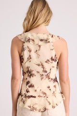 Ivanna Cream Floral Ruffled Tie-Front Tank Top