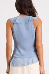 Ivanna Slate Blue Ruffled Tie-Front Tank Top