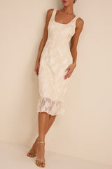 Elani Ivory Floral Burnout Trumpet Midi Dress