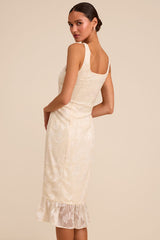 Elani Ivory Floral Burnout Trumpet Midi Dress
