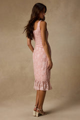Elani Blush Pink Floral Burnout Trumpet Midi Dress