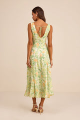 Your Only Darling Green Floral Print Sleeveless Midi Dress