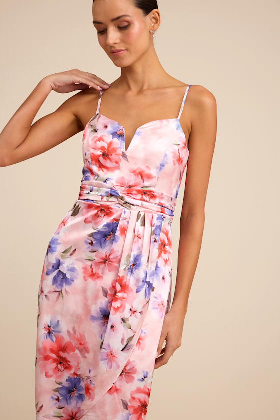 My Favorite Day Light Pink Floral Print Tulip Skirt Midi Dress