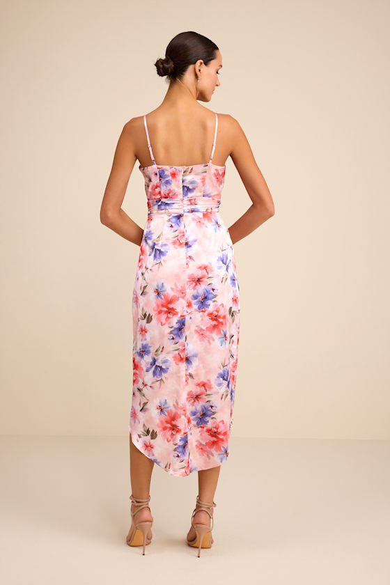My Favorite Day Light Pink Floral Print Tulip Skirt Midi Dress
