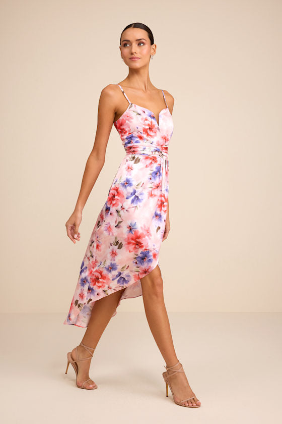 My Favorite Day Light Pink Floral Print Tulip Skirt Midi Dress