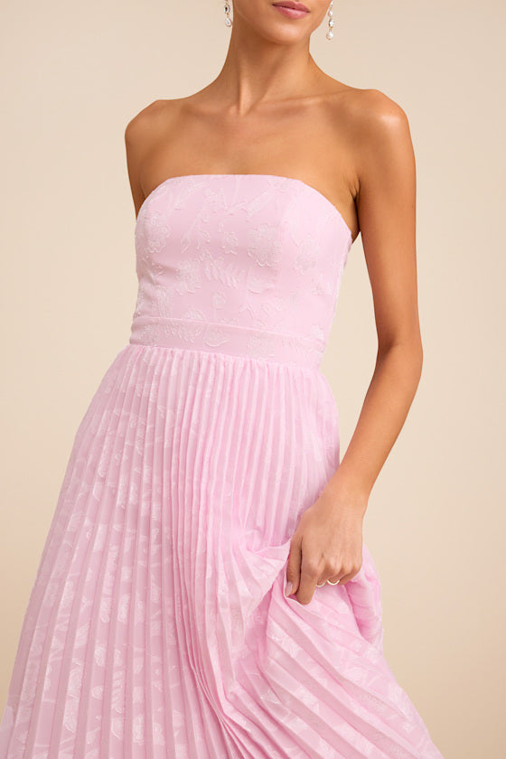 Perfectly Stunning Light Pink Jacquard Strapless Midi Dress