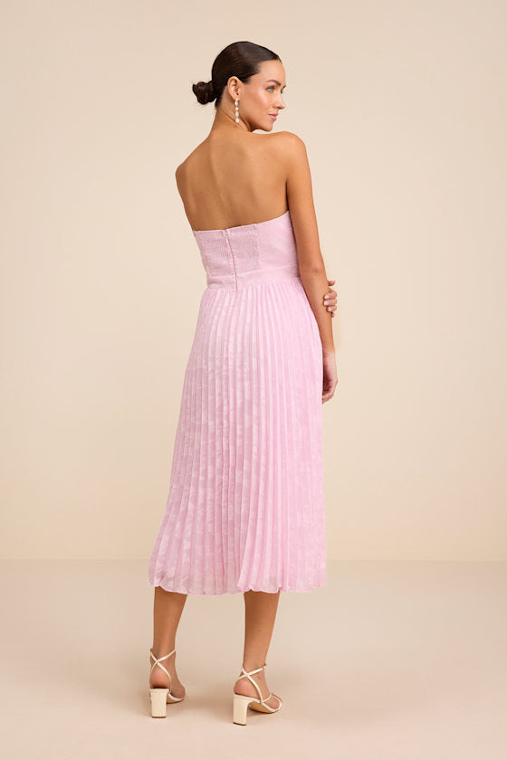 Perfectly Stunning Light Pink Jacquard Strapless Midi Dress