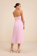 Perfectly Stunning Light Pink Jacquard Strapless Midi Dress