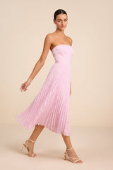 Perfectly Stunning Light Pink Jacquard Strapless Midi Dress