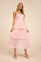 Cascading Crush Blush Pink Tiered Bustier Midi Dress