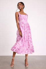 Colwyn Light Magenta Floral Jacquard Bustier Midi Dress