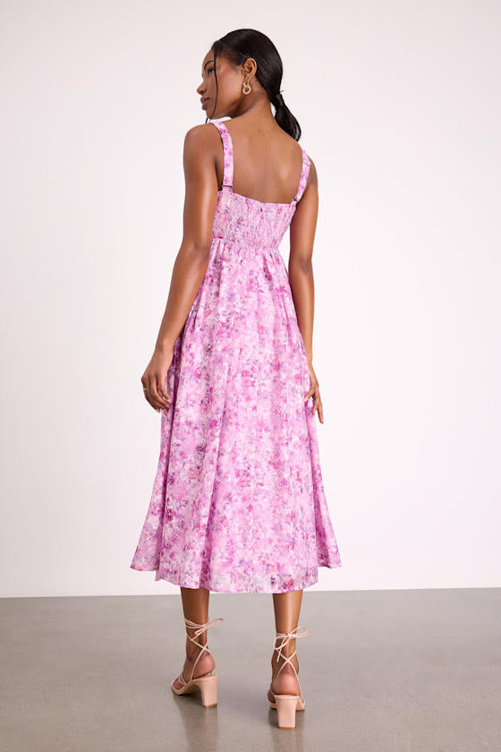 Colwyn Light Magenta Floral Jacquard Bustier Midi Dress